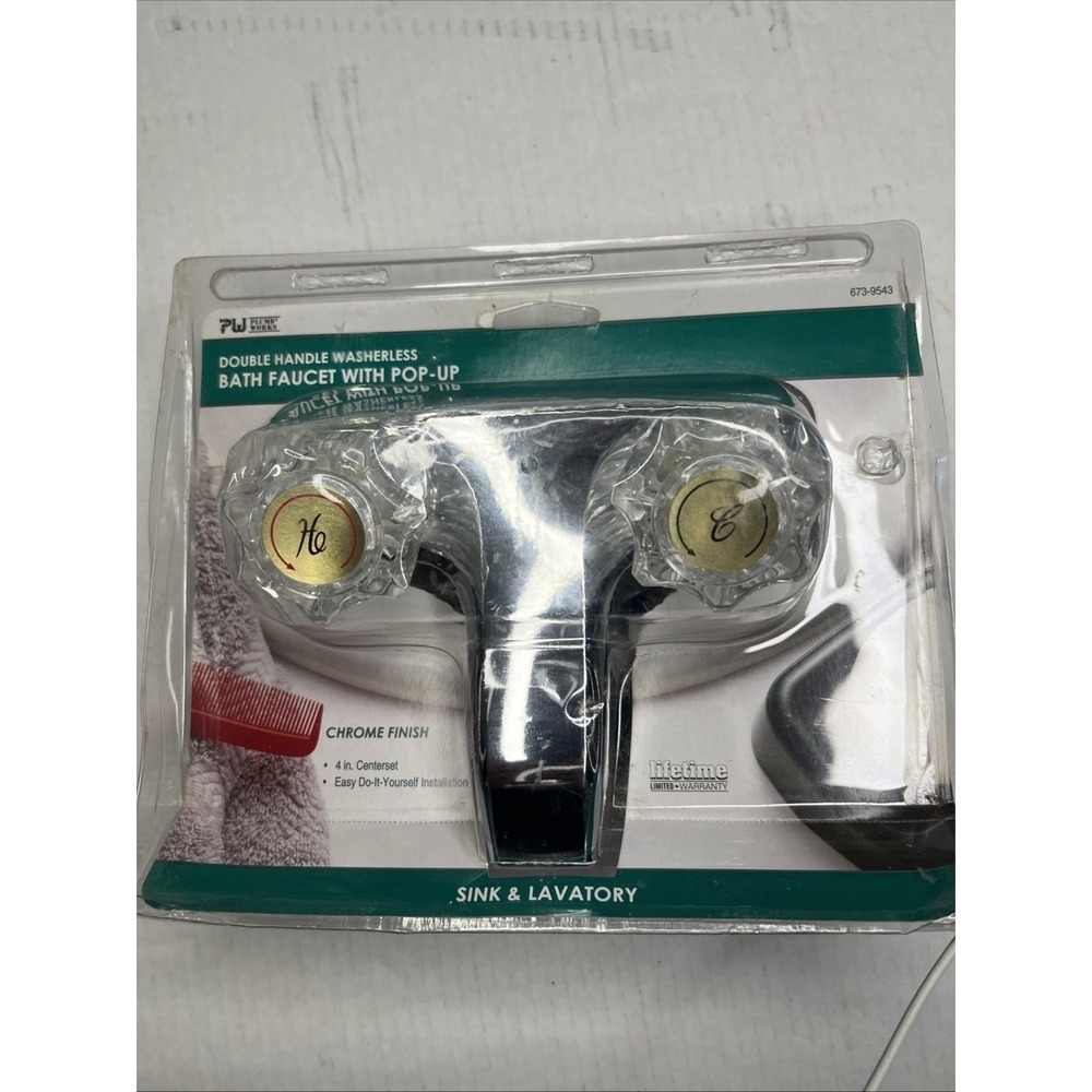 Double Handle Bath Faucet With Pop Up Chrome Finish. Bath Room. New